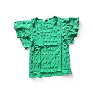 Stylish & Cozy Kids Casual Shirt In Green Featuring Whimsical Flutter Sleeves